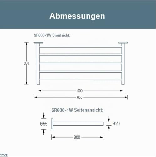 PHOS Design, SR600-1W, 60 cm breites Schuhregal zur Wandmontage, Edelstahl massiv, matt gebürstet 60