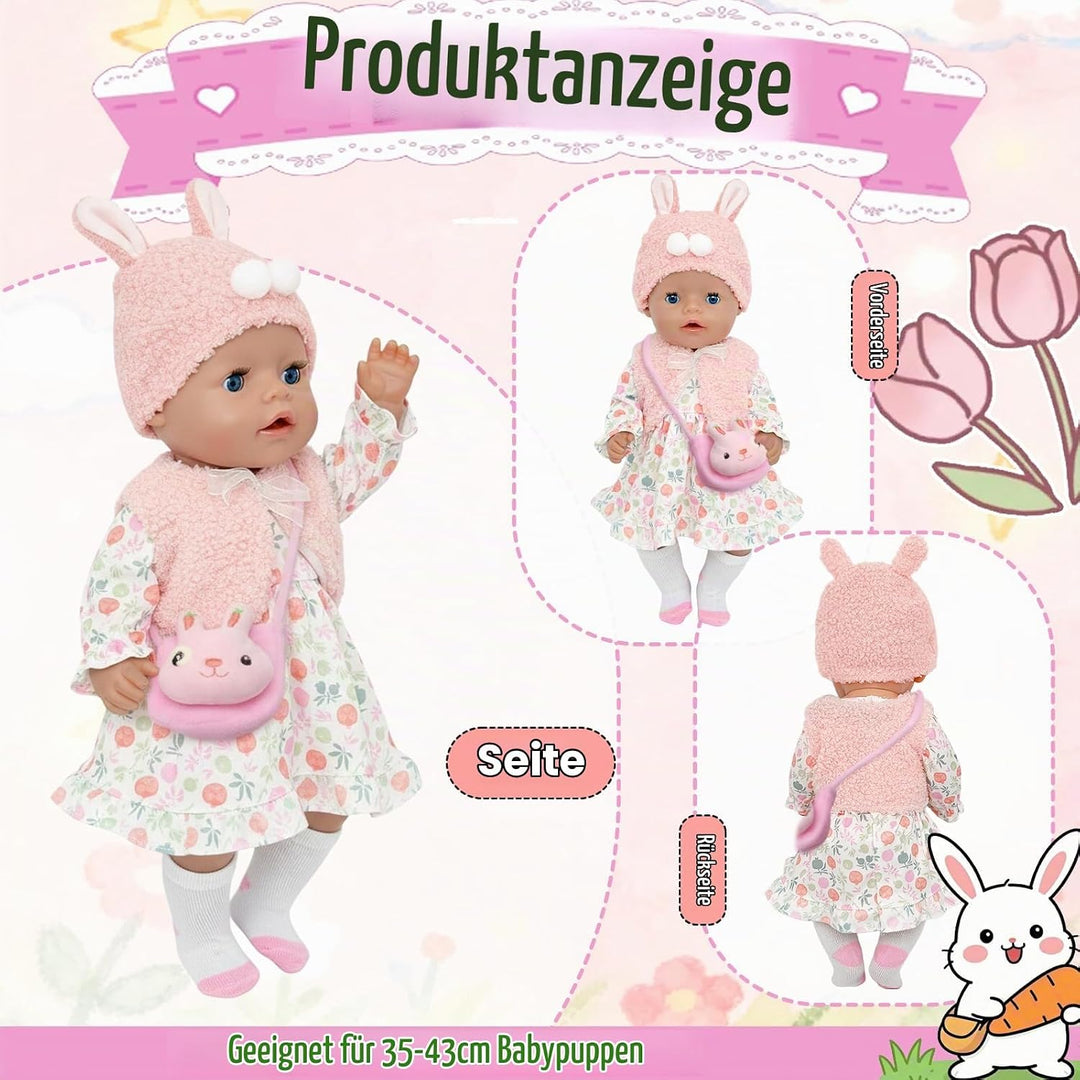 6 Stück Puppenkleidungsset für 35-43cm Babypuppen Süsse 14-17 Zoll Puppenoutfits mit Kleid Weste Plü