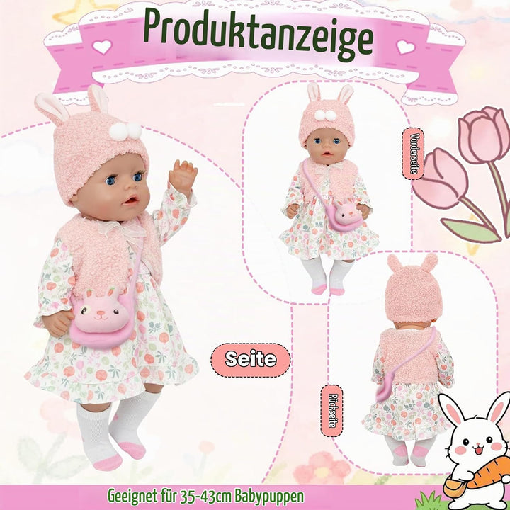 6 Stück Puppenkleidungsset für 35-43cm Babypuppen Süsse 14-17 Zoll Puppenoutfits mit Kleid Weste Plü