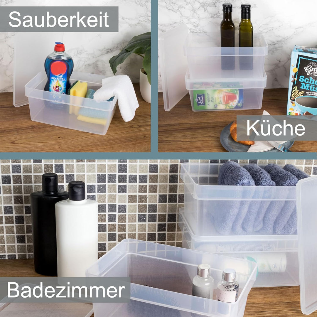 6x Ordnungsbox mit Deckel - stapelbar - milchig-transparent - DINA5 Format - 12 cm hoch | 17x25x12 c