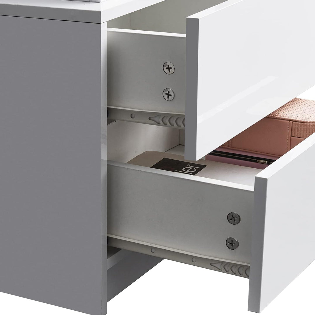 CLIPOP Nachttisch Hochglanzfront Kommode mit 2 Schubladen mit 16 Farben RGB LED-Leuchten, 2 Schublad