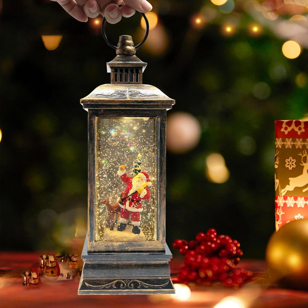 Marsyu Weihnachts Schneekugel Laterne, musikalisch beleuchtet mit Timer, rotierende Weihnachtsmann W