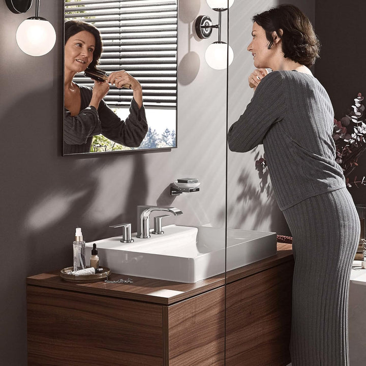 hansgrohe 3-Loch Waschtischarmatur Vivenis, Wasserhahn Bad mit Auslauf Höhe 90 mm, mit Zugstange, Ba
