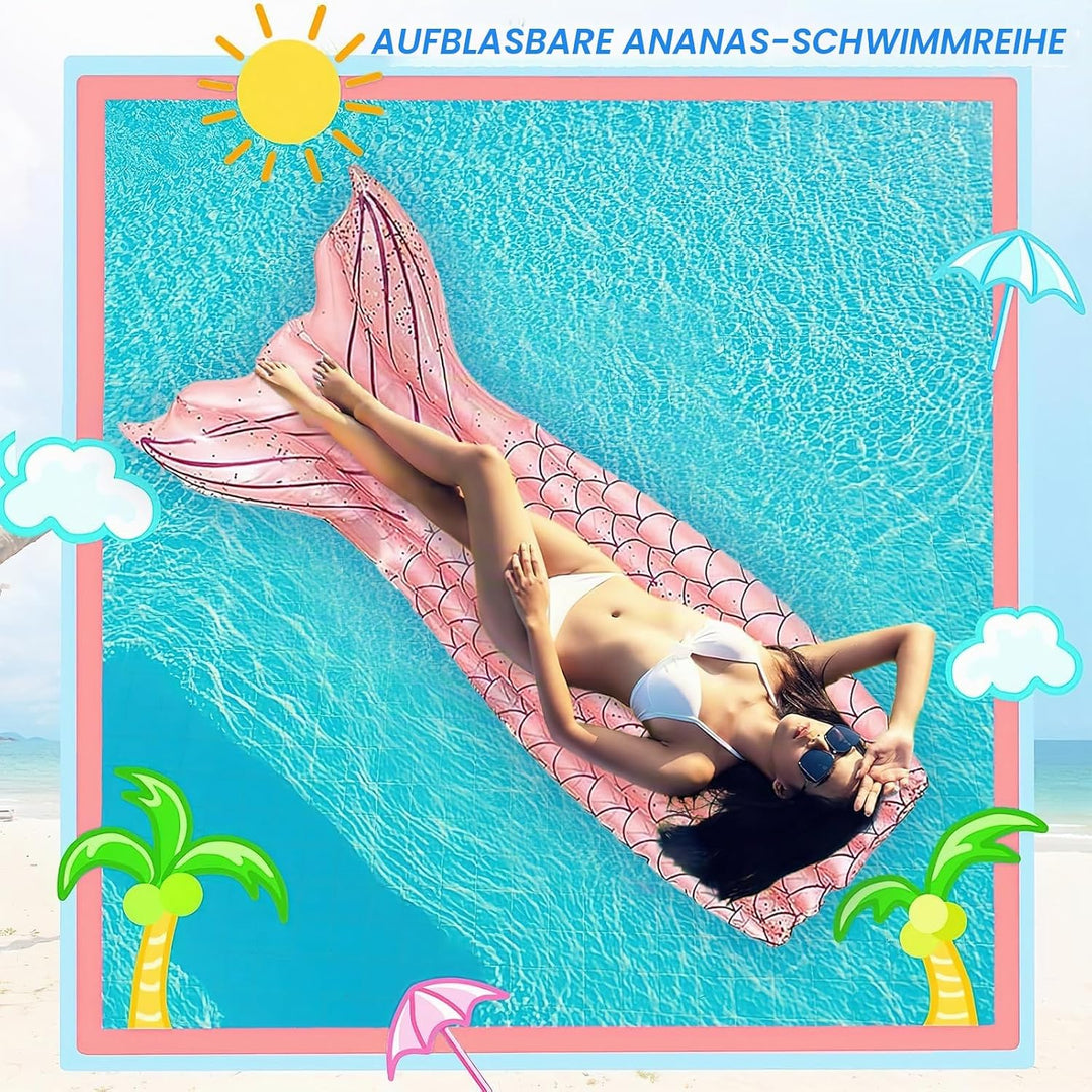 Aufblasbares Schwimmbett Wasserhängematte, Meerjungfrau Luftmatratzen Pool Erwachsene und Kinder, PV