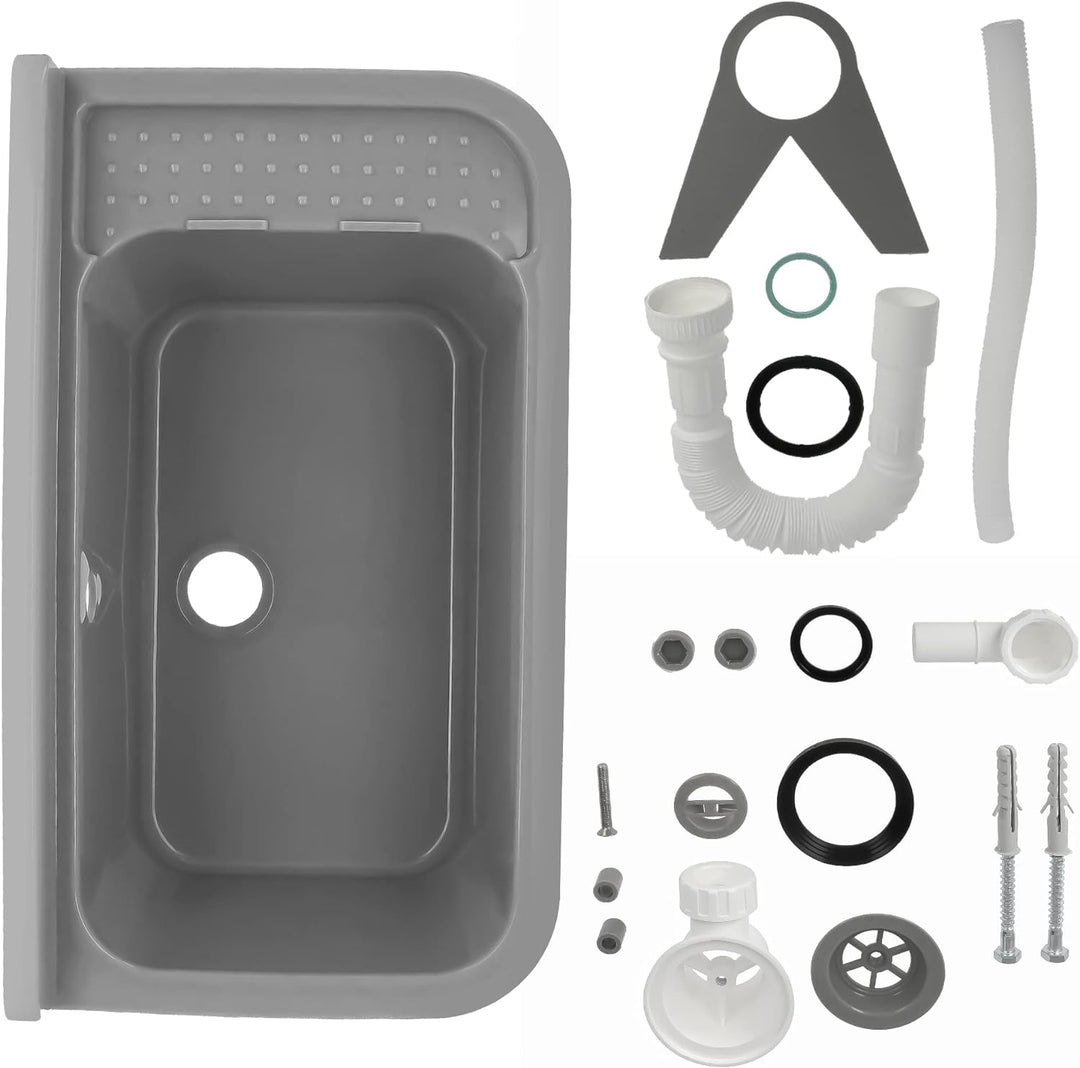 Waschbecken mit Regal 60 x 34 x 21 cm Grau | Spülbecken Ausgussbecken Waschtrog Becken Ablage Überla