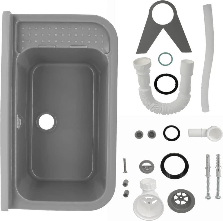 Waschbecken mit Regal 60 x 34 x 21 cm Grau | Spülbecken Ausgussbecken Waschtrog Becken Ablage Überla