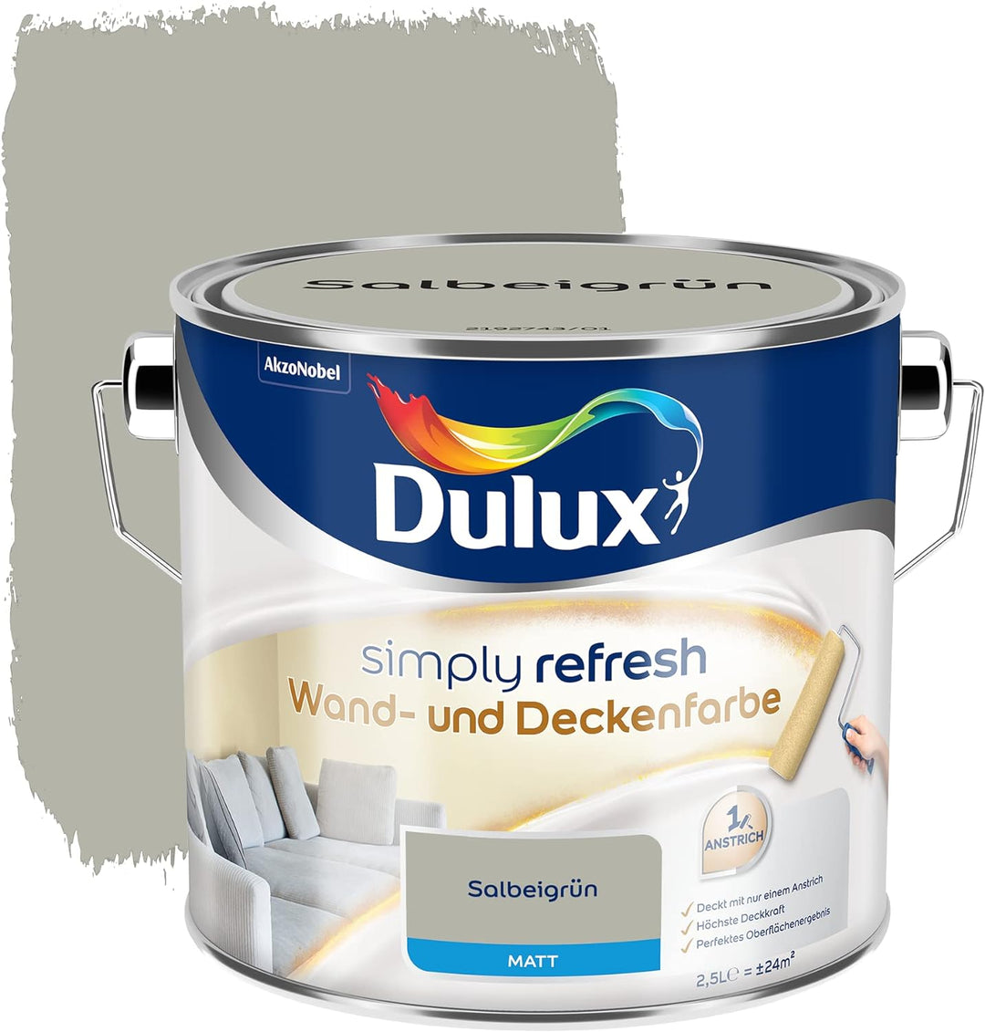 Dulux Simply Refresh Wand- und Deckenfarbe Salbeigrün 2,5l 2.50 l (1er Pack) Salbeigrün, 2.50 l (1er