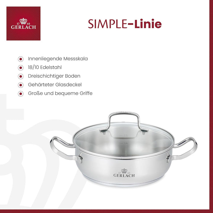 Gerlach Simple Topf 2L aus Edelstahl Kochtopf Klein mit Deckel Durchmesser 24 cm Töpfe Kochtöpfe mit