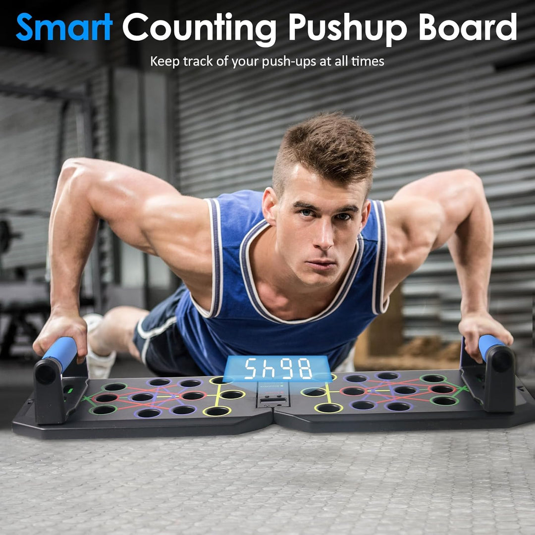 Push-Up Liegestütz-Brett,Liegestütze mit Griff mit Zähl-Timer,Faltbares Multifunktions Fitness-Board