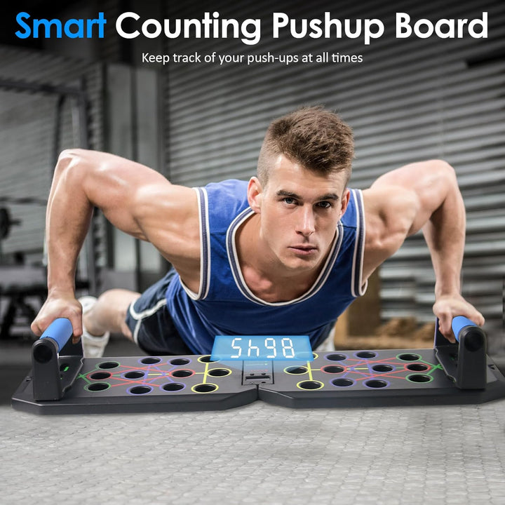 Push-Up Liegestütz-Brett,Liegestütze mit Griff mit Zähl-Timer,Faltbares Multifunktions Fitness-Board