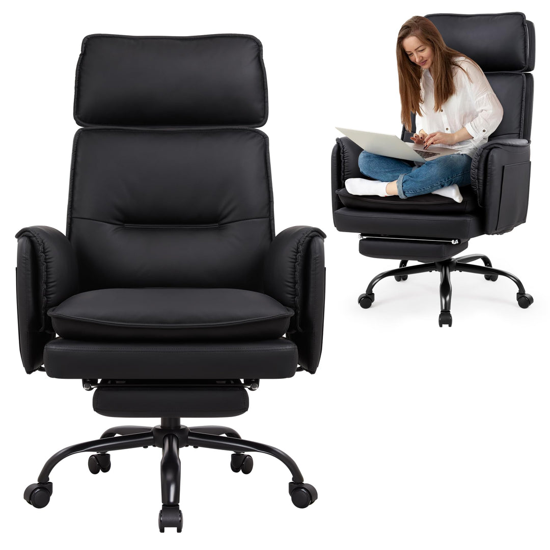 IWMH Ergonomischer Bürostuhl 227kg, XXL Kunstleder Chefsessel mit Fussstütze Schreibtischstuhl mit h