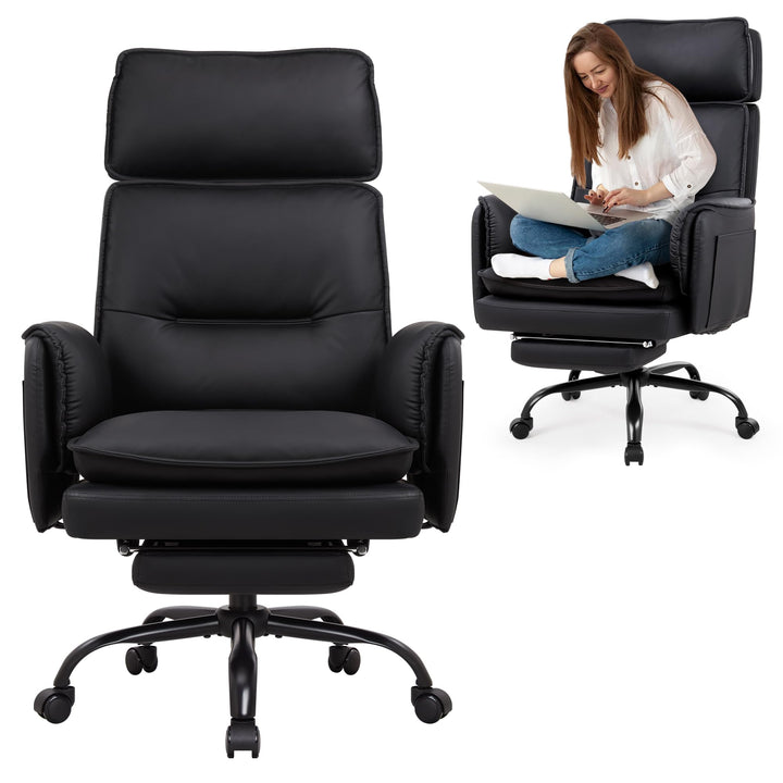 IWMH Ergonomischer Bürostuhl 227kg, XXL Kunstleder Chefsessel mit Fussstütze Schreibtischstuhl mit h