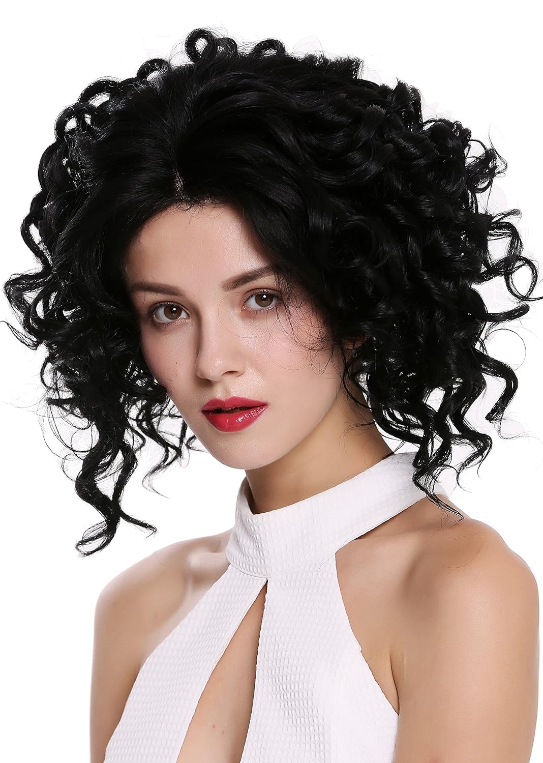 WIG ME UP - MLU16-MF-1 Perücke Damenperücke Lace-Front Teil-Mono Wild Gelockt Locken Schwarz