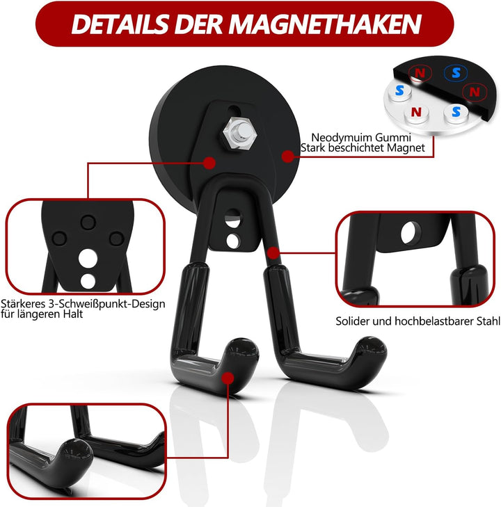 3-H 4 Stück Garage Haken Magnetische Haken Magnethaken Doppelhaken mit 2 Aufbewahrungsgurt für Gerät