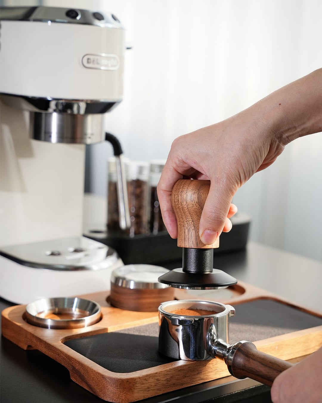 KOFIKOFI 53.3mm Kaffee Tamper mit Base Ripple Doppelfeder 30lbs Anpressdruck Espresso Tamper 304 Ede