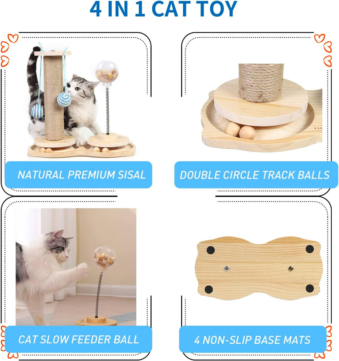 Marchul 4-in-1 interaktives Katzenspielzeug, natürlicher Sisal-Kratzbaum mit hängenden Bällen, Katze