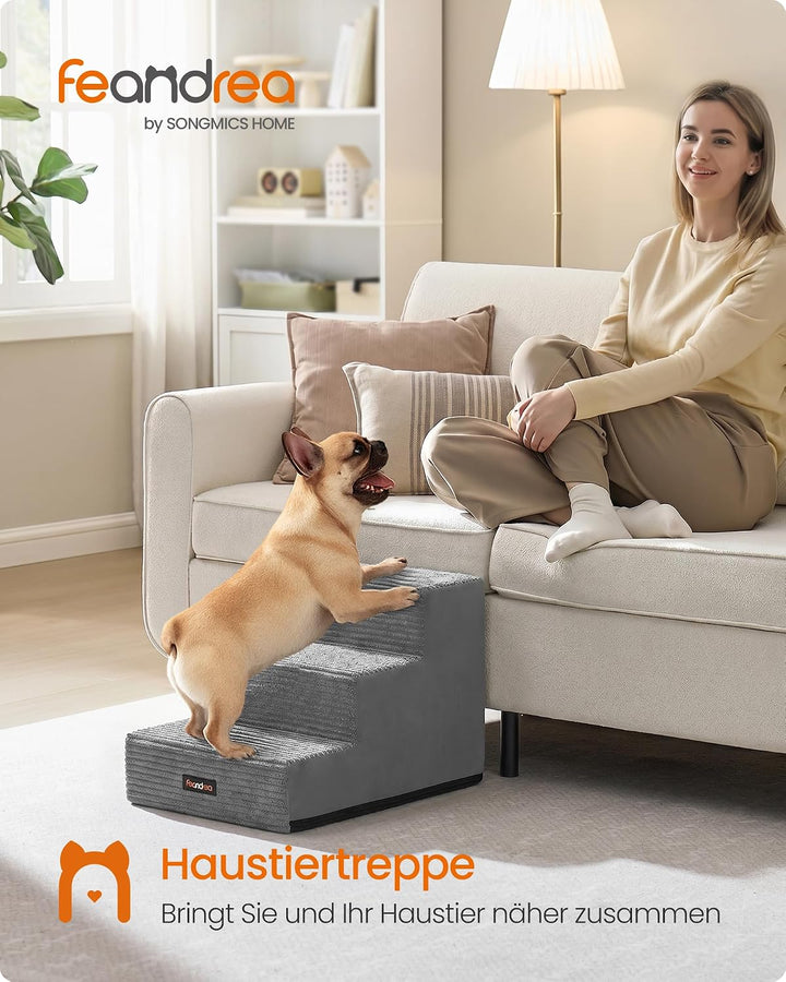 Feandrea Hundetreppe, 3 Stufen Katzentreppe aus Schaumstoff, Hunderampe für Kleine Hunde, 46 x 40 x