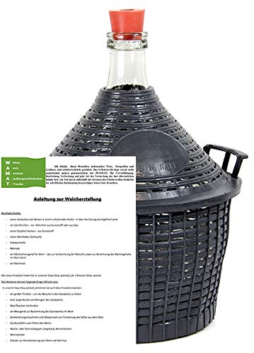 AMBROSIO Weinballon mit Kunststoffkorb + Gummistopfen + Anleitung zur Weinherstellung Glasflasche Gl