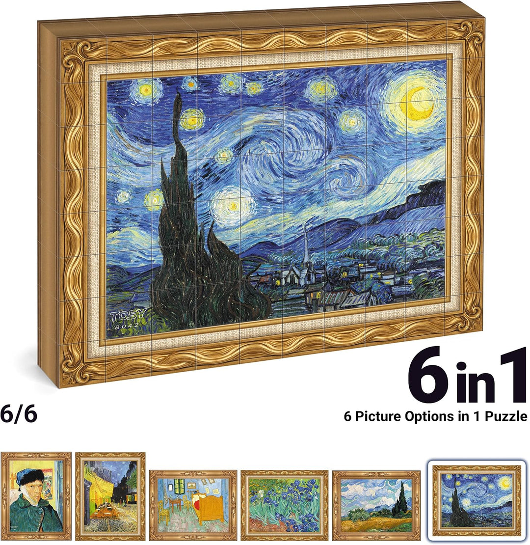 TOSY Picture Cube Van Gogh: 6-in-1 magnetisches Bilderpuzzle, 80 Blöcke, 488 Flächen/Magnete, 0,6 Zo