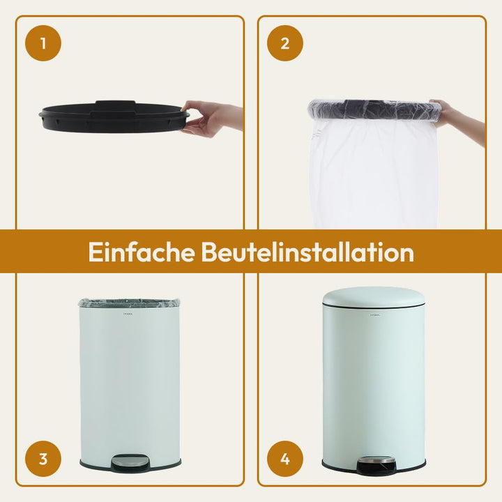 CASABEL runder Küchenabfalleimer 50L, Edelstahl, Mintgrün | Pedalöffnung, Soft-Close, fingerabdruckr