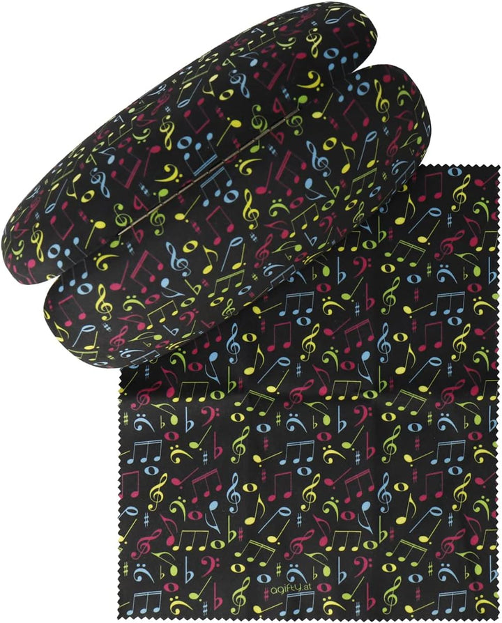 Brillenetui mit Putztuch Geige Gitarre Noten - Schönes Geschenk für Musiker (Noten schwarz-bunt)