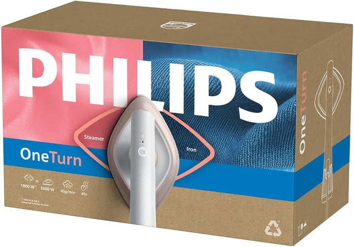 Philips OneTurn, 2-in-1 Bügeleisen & Steamer mit drehbarem Kopf, Einfach losbügeln – kein Brett, 45