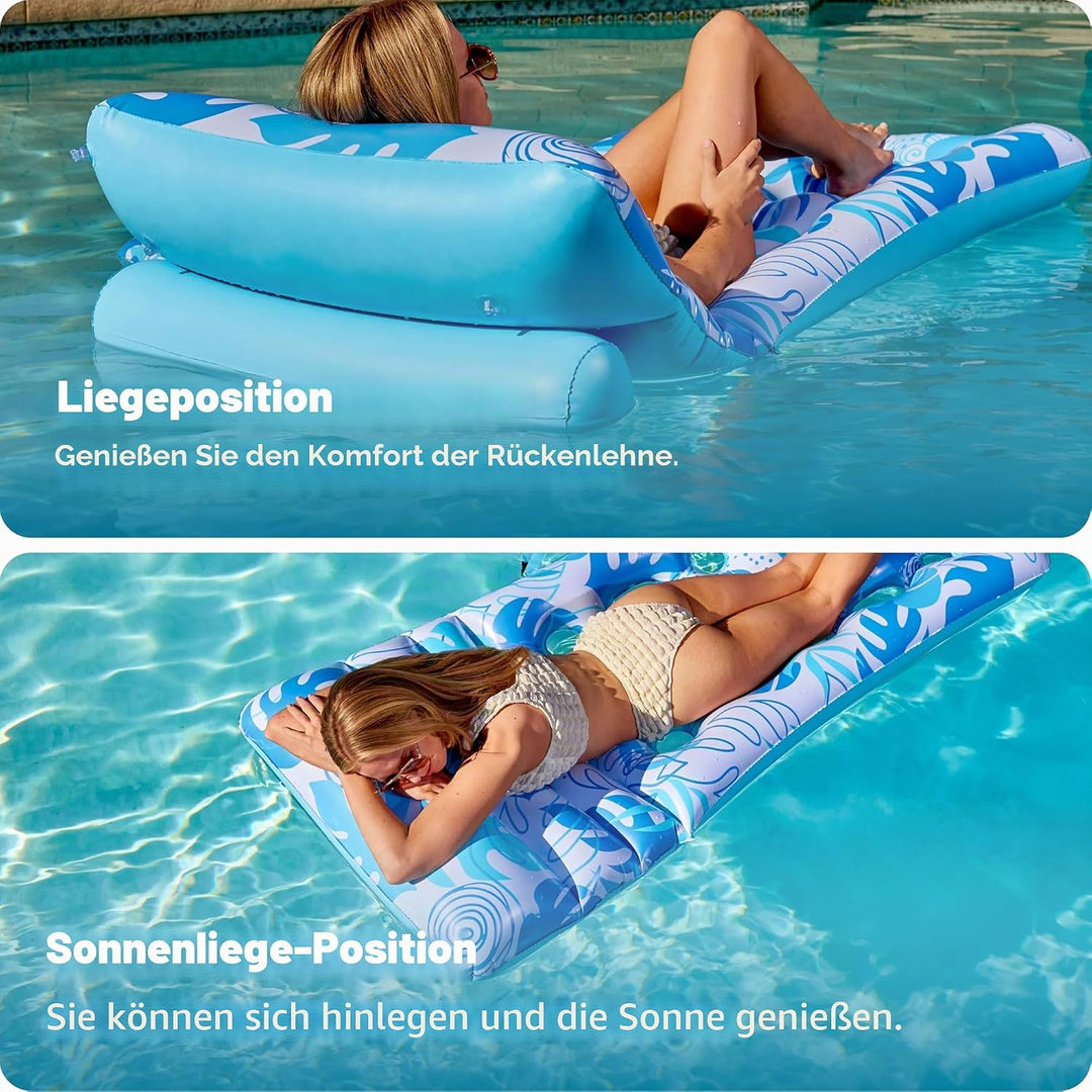 SLOOSH Wasser Pool Luftmatratze für Erwachsene, Aufblasbare Pool-Flösse mit Verstellbarer Rückenlehn