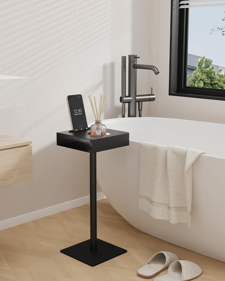 Yawinhe Metall Beistelltisch, Stabiler Kleiner Quadrat Couchtisch, Becherhalter Tisch mit Handyschli
