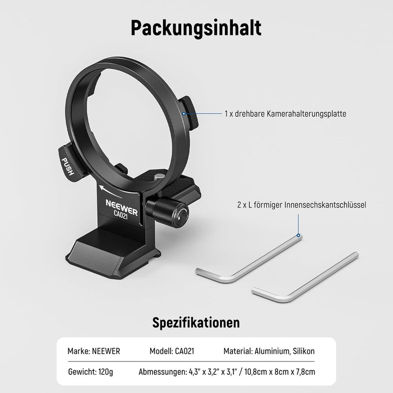 NEEWER Rotatable Collar Mount Plate für Alpha 7R IV 7R V 7 IV 7S III, Lens Stativschelle, Kamera Obj