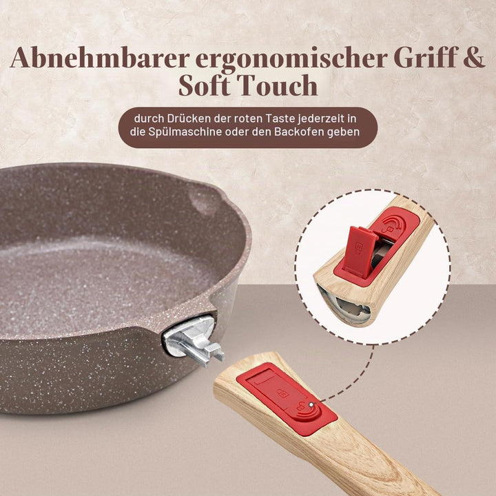 AIKENBBKK keramik pfanne 24 cm mit deckel, Antihaft Keramikbeschichtung Bratpfanne 24 cm mit Abnehmb