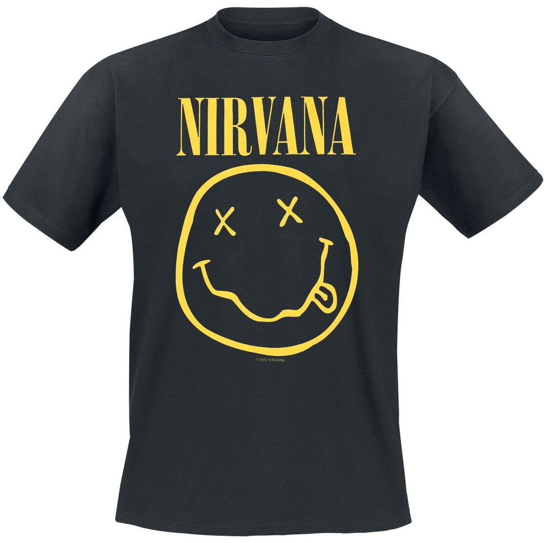 Nirvana Herren Smiley T-Shirt XL Schwarz, XL Schwarz