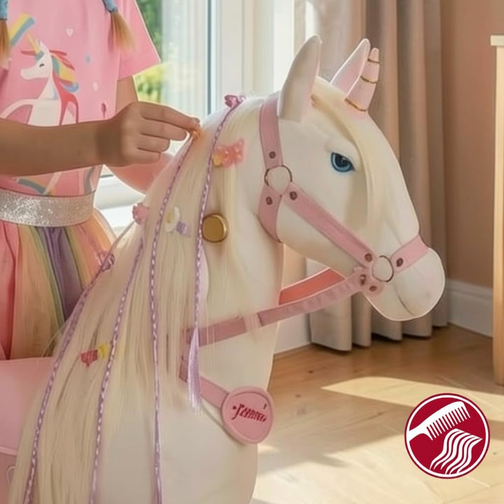 Ponnie Einhorn auf Rollen Merlin - Unicorn M mit rosa Sattel