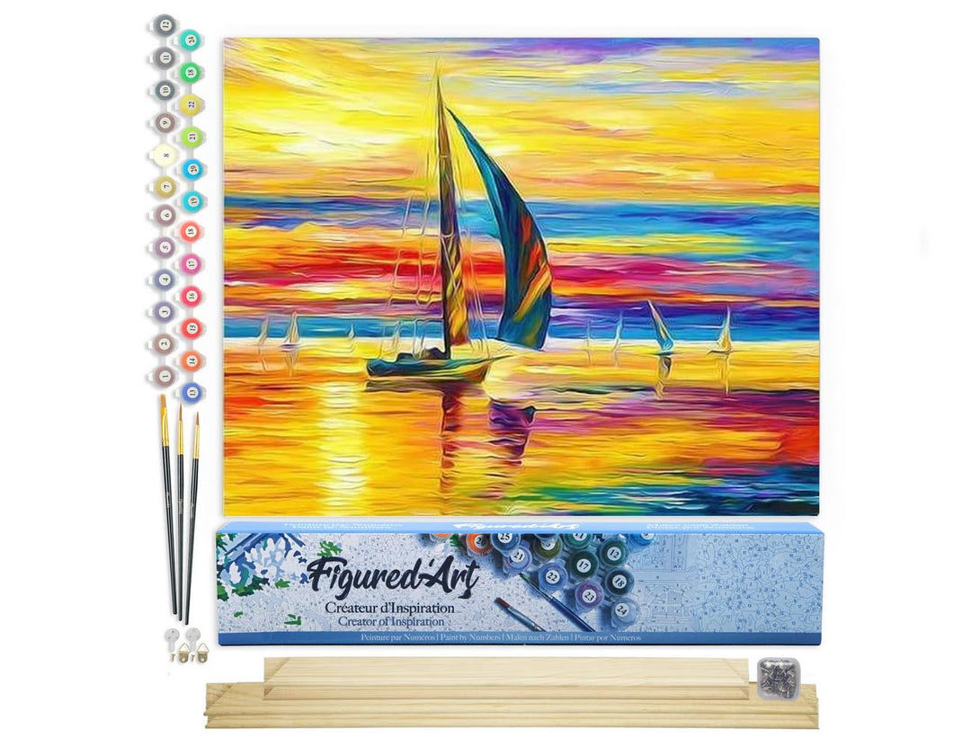 Figured'Art Malen Nach Zahlen Erwachsene Mit Rahmen Meeresufer und Sonnenuntergang - Paint by Number