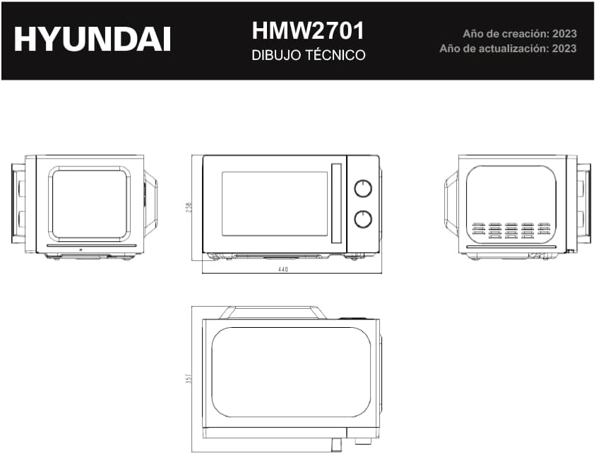 Hyundai Mikrowelle, 20 l, Weiss, HMW2701, 700 W, 5 Programme, Auftaufunktion, Innenbeschichtung, ein