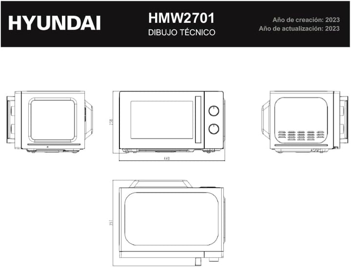 Hyundai Mikrowelle, 20 l, Weiss, HMW2701, 700 W, 5 Programme, Auftaufunktion, Innenbeschichtung, ein