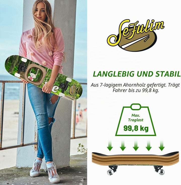 Sefulim Skateboard Adult Komplettboard 31 x 8 Zoll£¬ mit ABEC-7 Kugellager 7 Layer Ahorn f¨¹r Anf?ng
