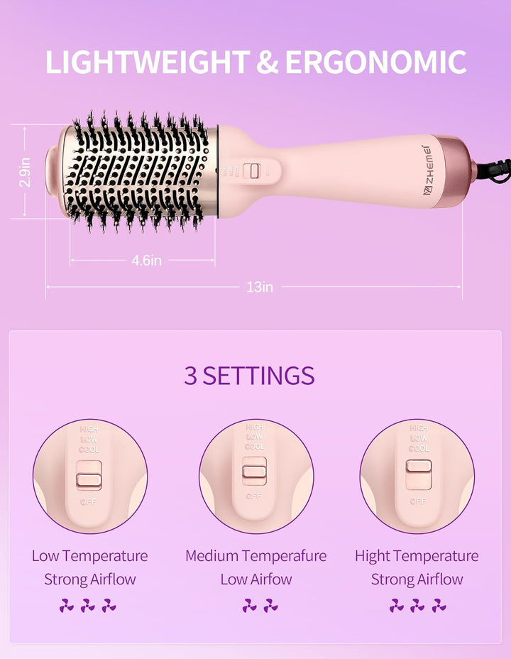 1300W Warmluftbürste, 4-in-1 Föhnbürste mit Antifrizz-Effekt, Keramik-Titan-Zylinder – Salon-Heisslu