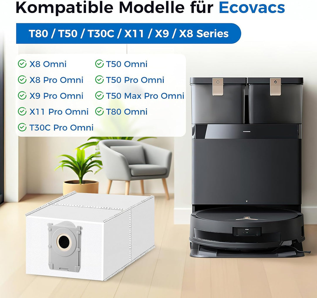 12 Stück Staubbeutel für Ecovacs Deebot X8/X9 Pro Omni/X8/X9 OMNI/X11 Pro Omni/T80 Pro Omni/T50/T50