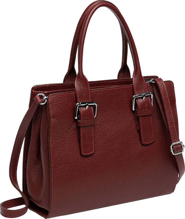 Caspar TL807 klassisch elegante Damen Leder Handtasche Einheitsgrösse Weinrot, Einheitsgrösse Weinro