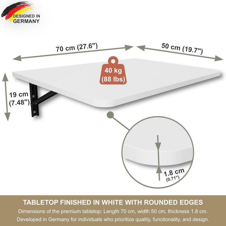 Wandklapptisch Schreibtisch Tischplatte 70x50 cm Klapptisch Esstisch Küchentisch für die Wand Bartis