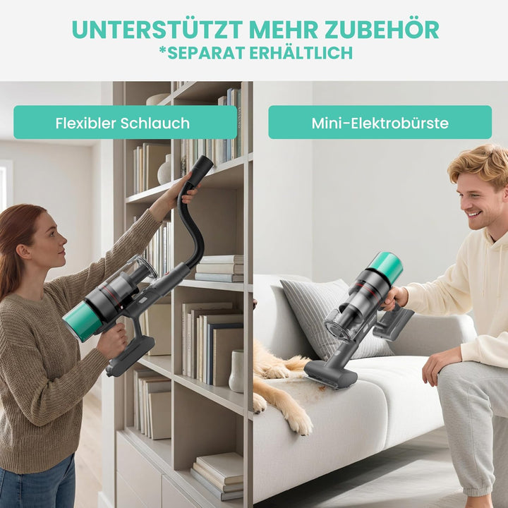 V5 Akku Staubsauger, 55Kpa/600W/80Mins Freistehend Staubsauger Kabellos, Ultralange Akkulaufzeit Akk