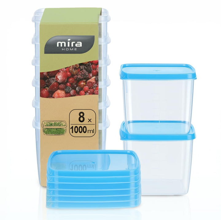 MiraHome Vorratsdosen Set 8x1L Durchsichtig Blau – Perfekt zur Aufbewahrung & Organisation für Leben