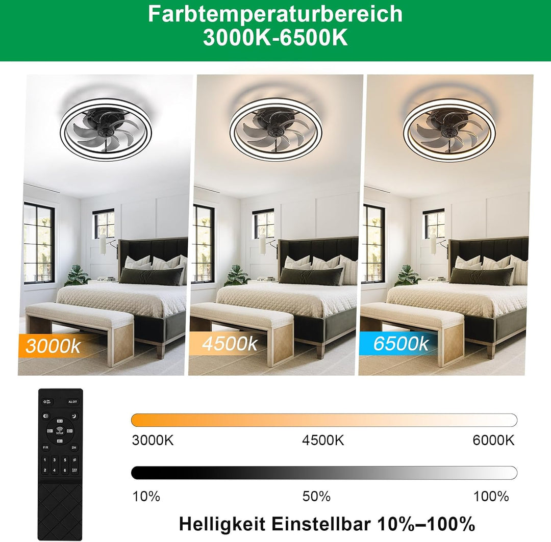 Deckenventilator mit Beleuchtung, 3 Farbtemperatur und 6 Geschwindigkeiten Deckenventilator mit Lamp