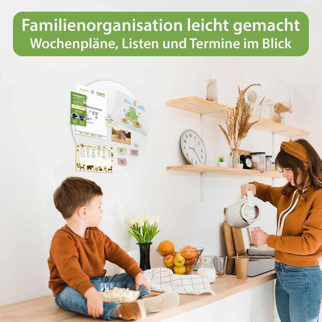 banjado® Magnettafel weiss rund - 47cm / Magnetwand aus Metall/Magnetpinnwand als Memoboard/Pinnwand