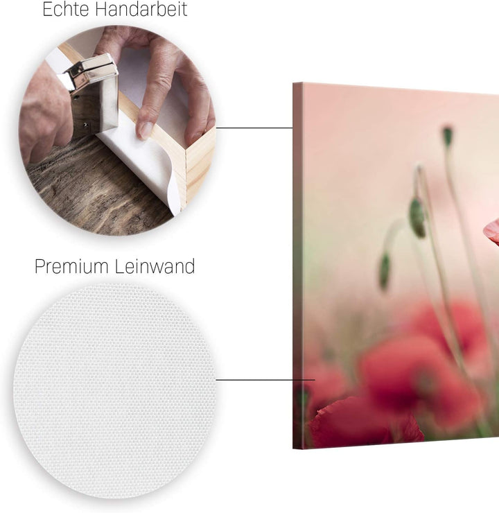ge Bildet Bild auf Leinwand | Mohnblumenfeld - Blumen Natur Wiese rot rosa N in 100x70 cm als Wandbi