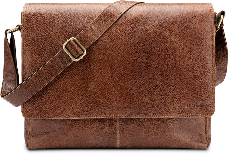 LEABAGS Leder Umhängetasche Herren & Damen I Messenger Bag mit Schultergurt I Echtleder Laptoptasche