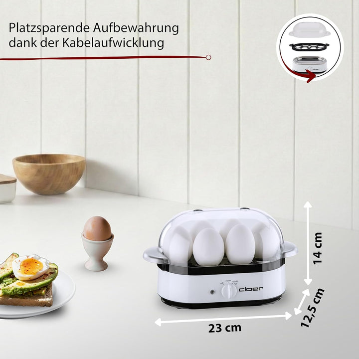 Cloer 6081 Eierkocher mit akustischer Fertigmeldung, Kunststoff, weiss