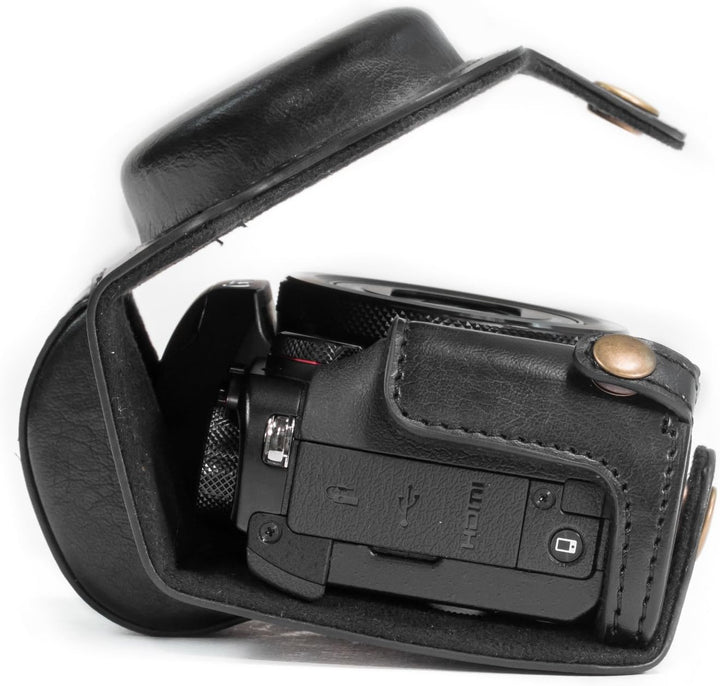 MegaGear Canon PowerShot G5 X Ever Ready Leder Kamera-Case mit Trageriemen und Batteriezugang schwar