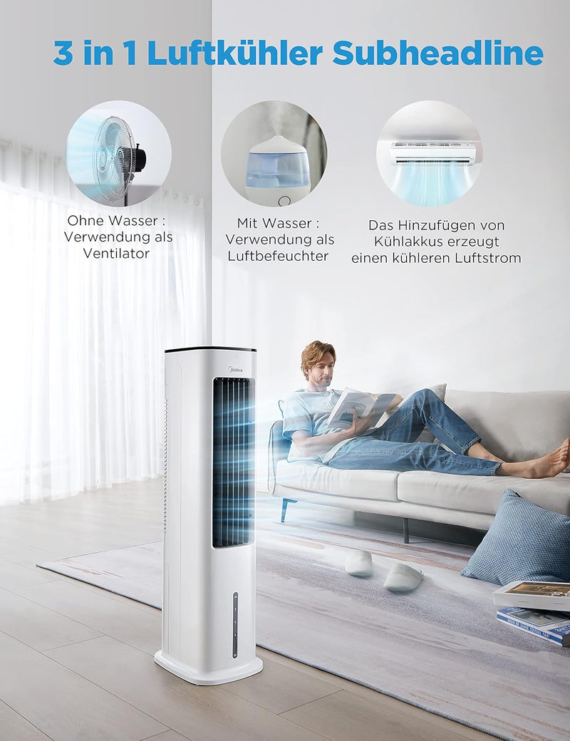 Midea Luftkühler mit Wasserkühlung & FZ10-17JR Turmventilator Leise mit Fernbedienung 92CM, mobiler
