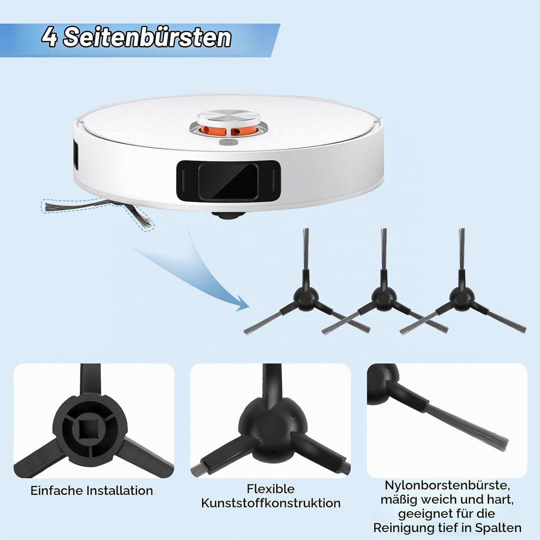 Zubehör Ersatz Kompatibel für Xiaomi X20 Pro, X20 Max Saugroboter | 1 Hauptbürste, 2 Filter, 4 Seite